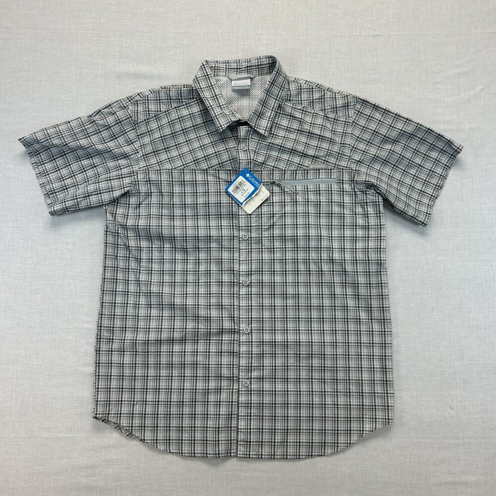 Columbia NEW Sycamore Falls Button Up Shirt Men's Large Gray Plaid Short Sleeve